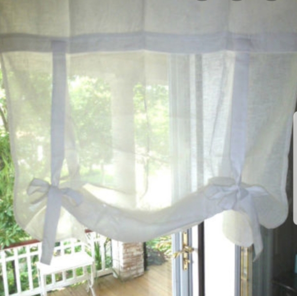 POTTERY BARN KIDS White Linen RIBBON TIE Curtain - Picture 1 of 5